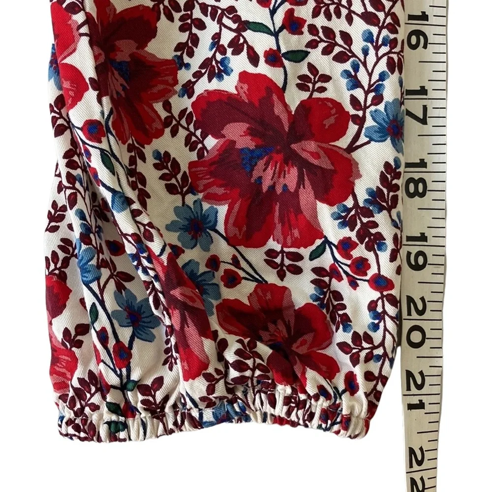 Cream and Red Floral V Neck Long Sleeve Dress - Picture 10 of 14
